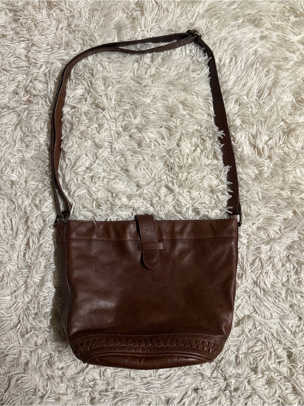 Brown FatFace Genuine Leather Boho Style Shoulder Purse. Some staining on inside